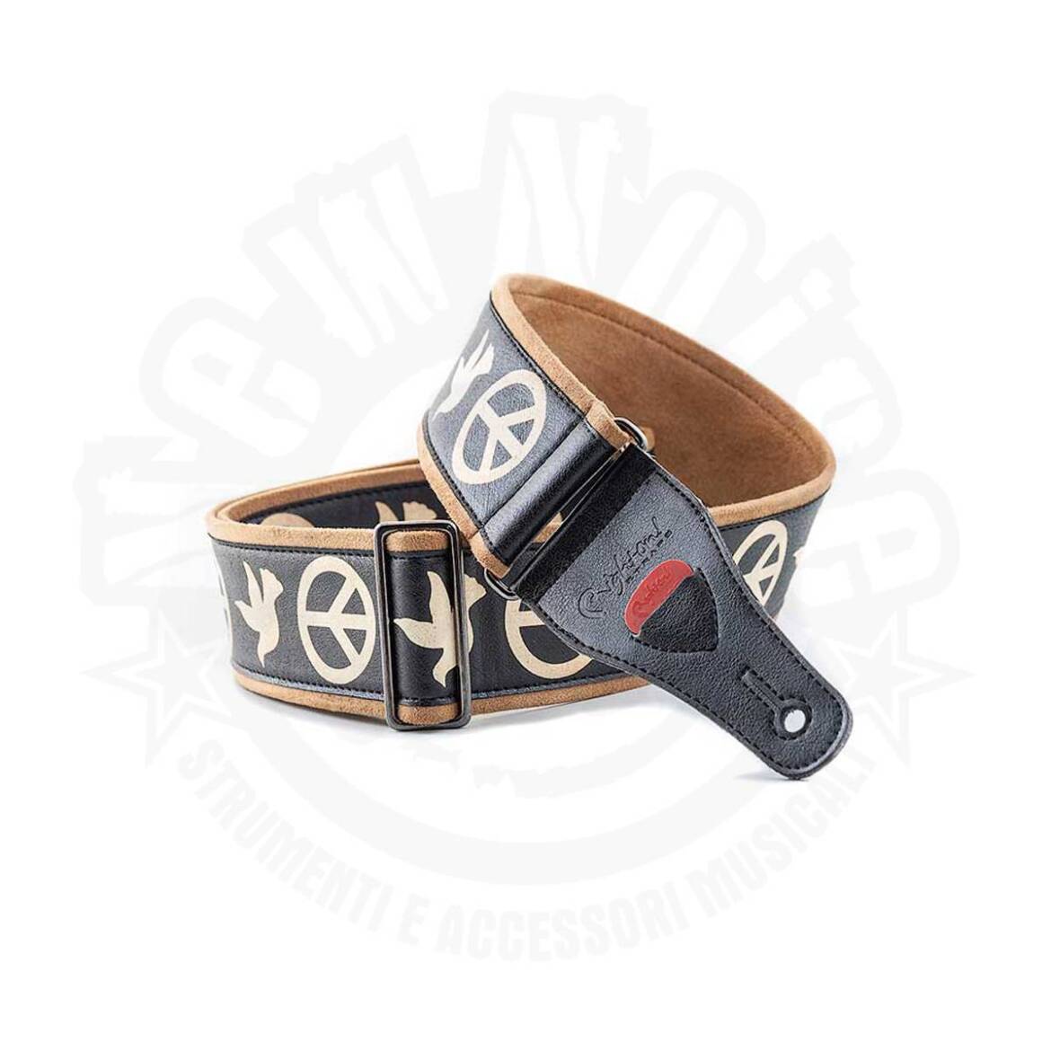 RIGHTON – LEGEND PEACE & DOVES – Tracolla in pelle nera con fantasia