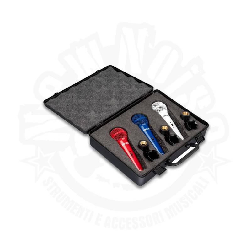 EIKON – DM800COLORKIT – Kit di 3 microfoni colorati dm800 con 3 clip e valigetta